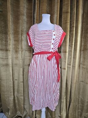 Hell Bunny BNWT Women's Red and White Striped Belted Dress